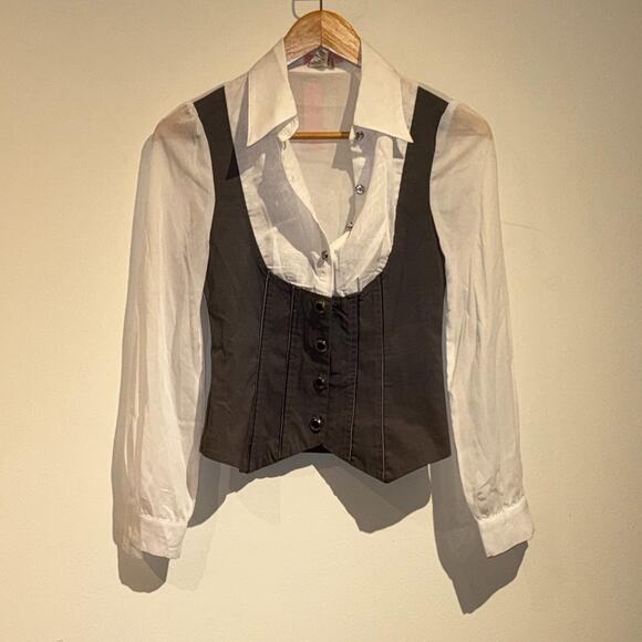 White and Grey Buttoned Top - Picture 3 of 5